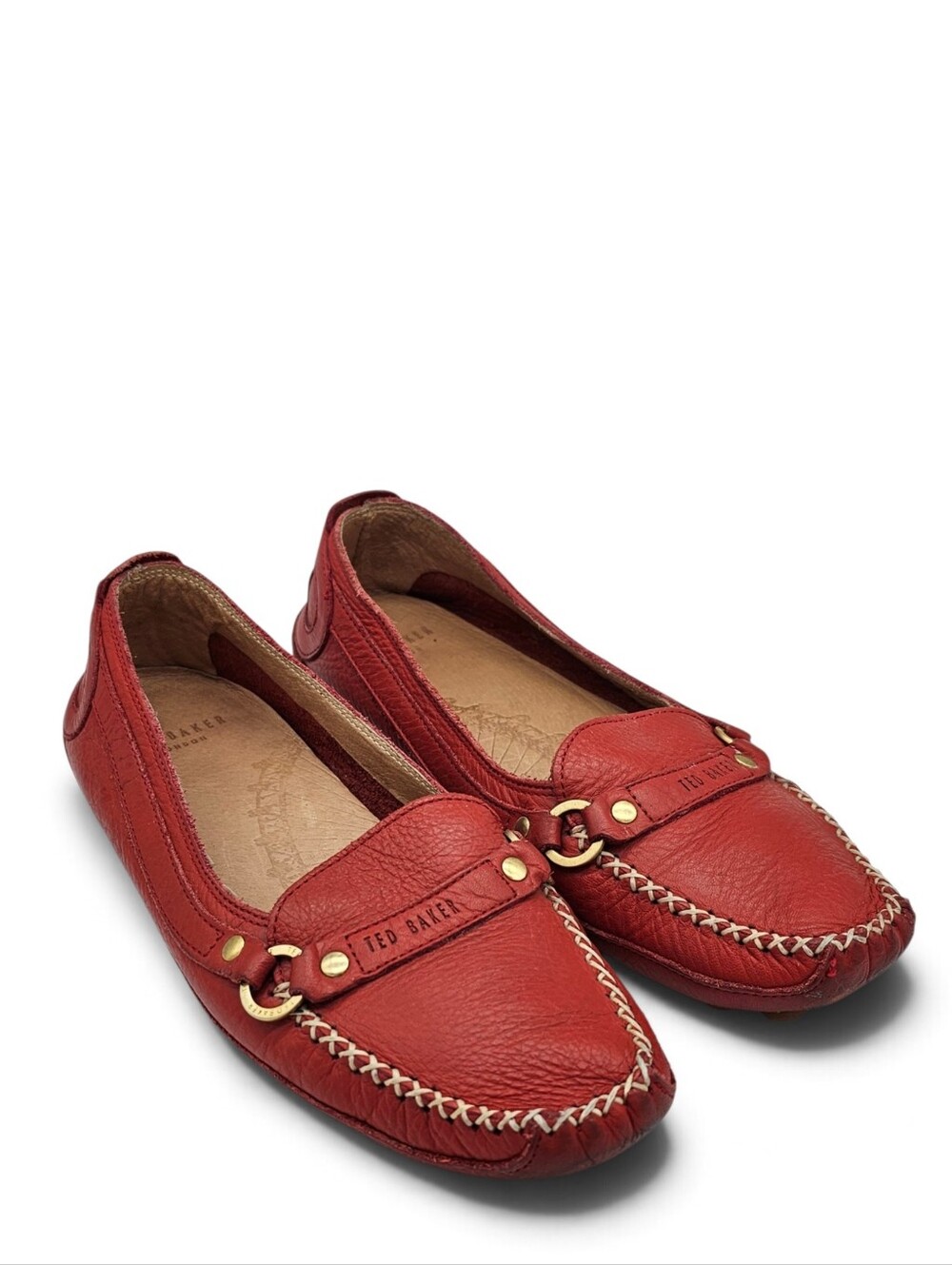 Ted Baker London Red Leather Driving Moccasins Loafers Size 7 US